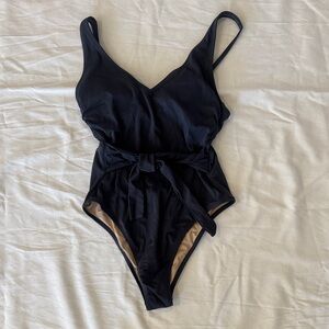 Shade & Shore Black Girls One-Piece Swimsuit with Waist Tie